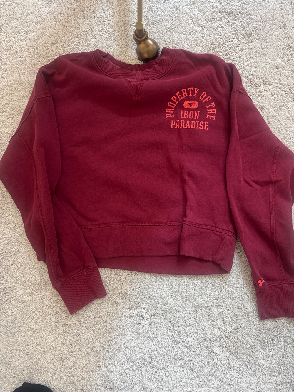 Under Armour Maroon Crewneck Sweatshirt with 'Iron Paradise' Graphic